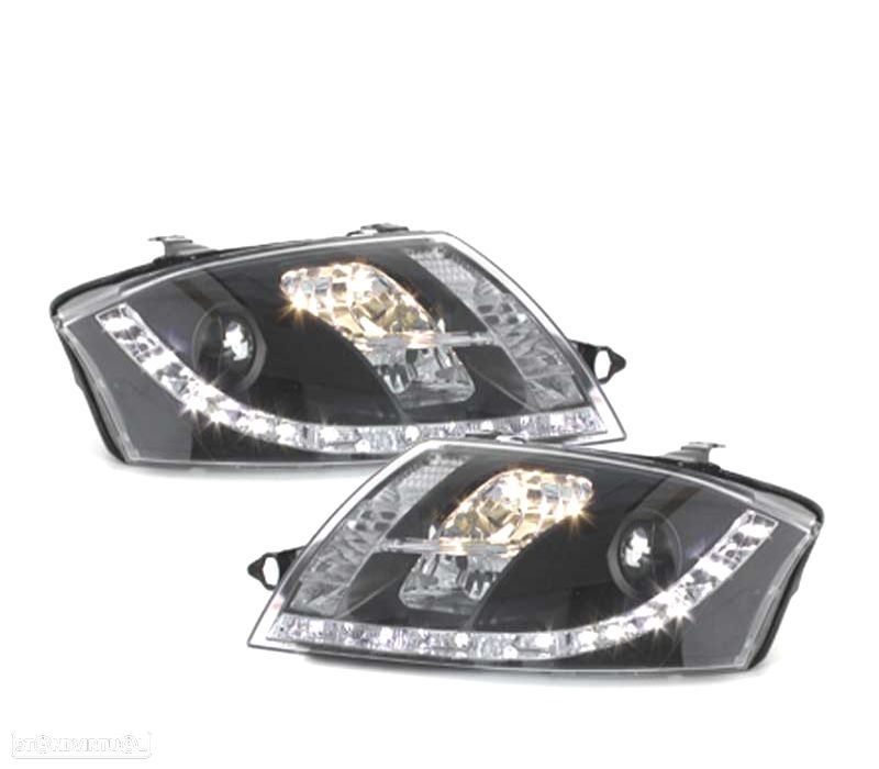 FARÓIS COM LUZ DIURNA LED AUDI TT 98-05 PRETO CLARO - 2