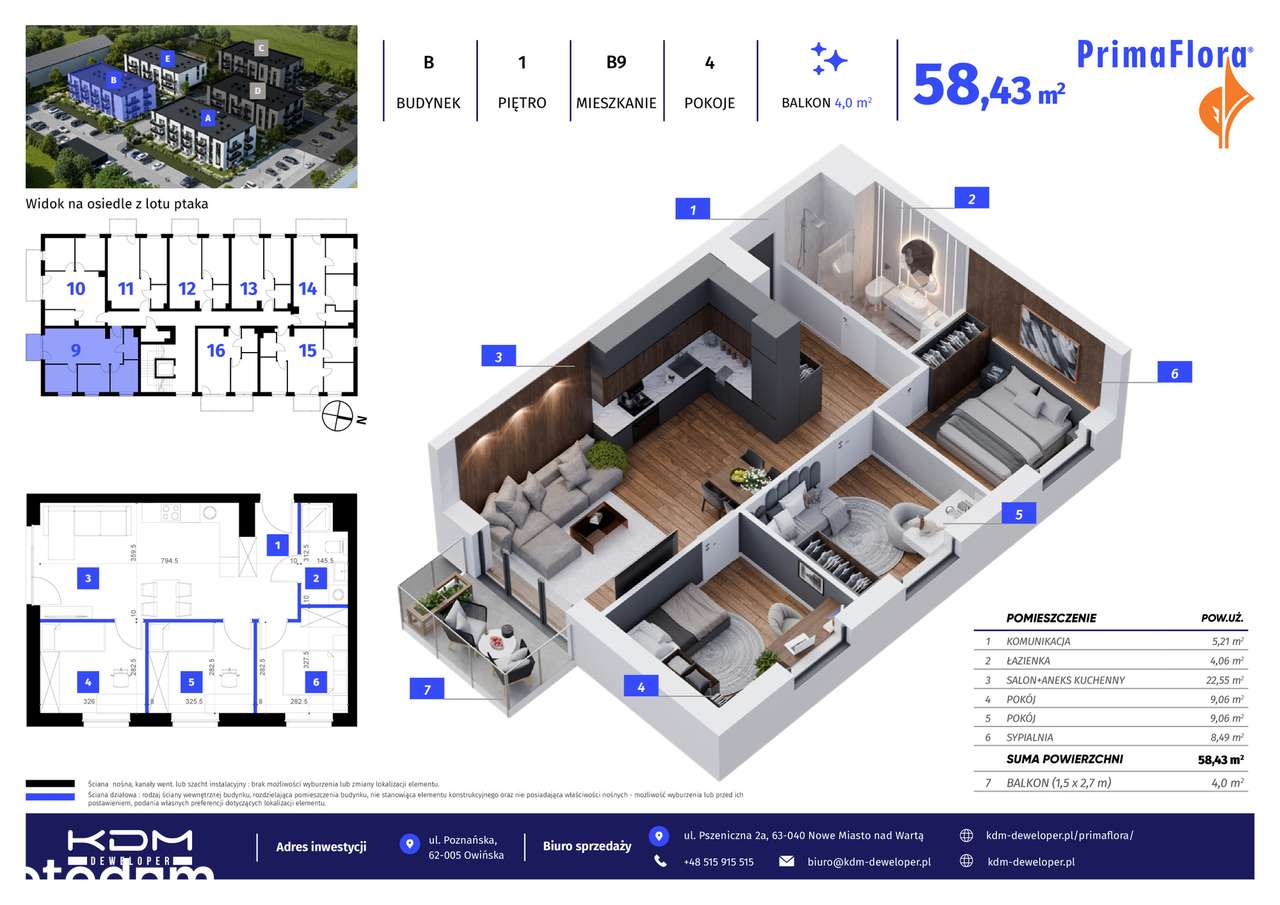 Mieszkanie na sprzedaż, 4 pokoje, 58 m², Owińska