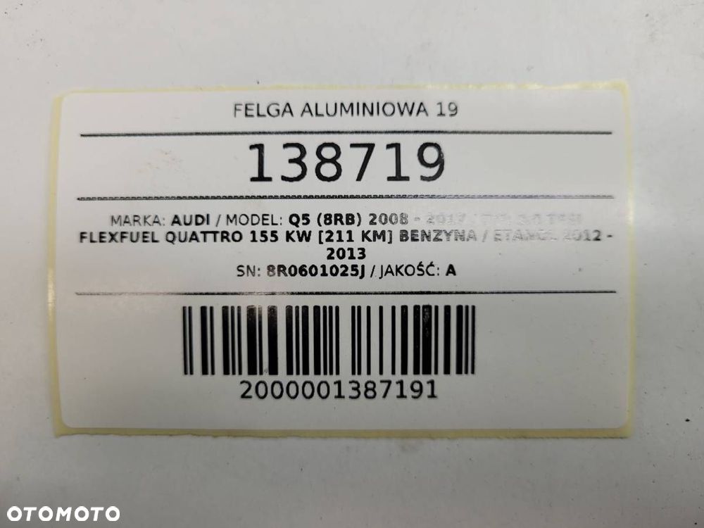 FELGA ALUMINIOWA 19 AUDI Q5 8R 8JX19H2 ET39 8R0601025J 5X112 - 10