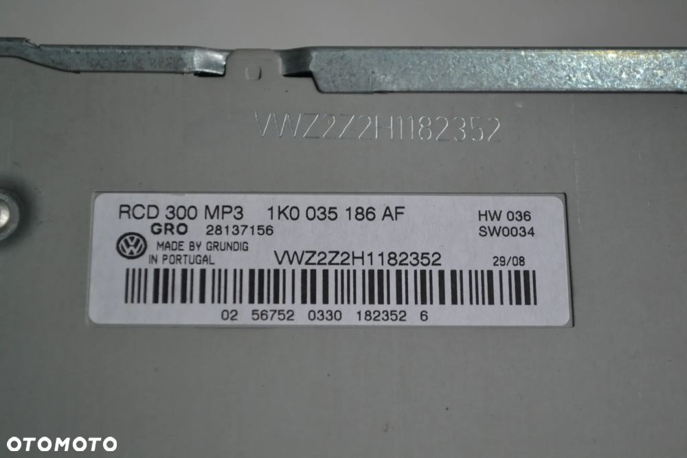 VW POLO 6R GOLF V VI PLUS PASSAT B6 B7 TOURAN CADDY RADIO SAMOCHODOWE FABRYCZNE RCD300 1K0035186AF KOD - 3