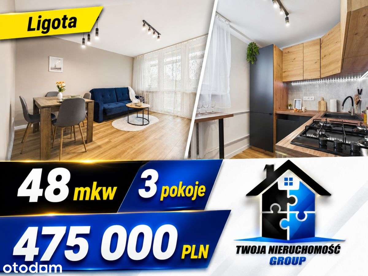 *Ligota,3 pokoje, 48m, kredyt bez wkładu własnego*