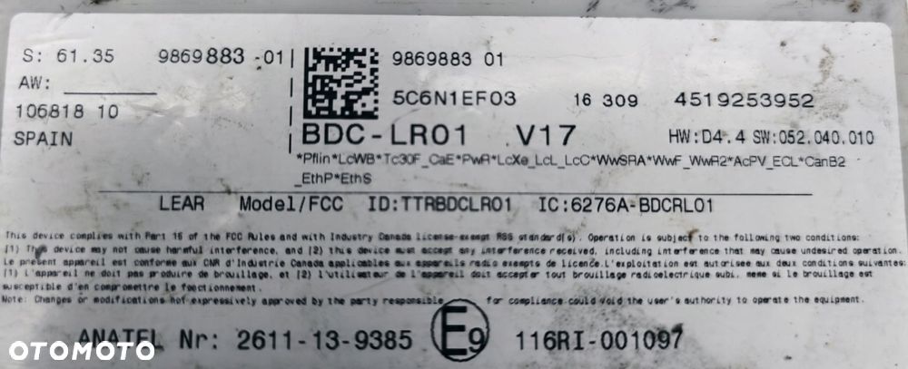 M70 BMW X1 F48 STEROWNIK MODUŁ BDC FEM 9869883 - 12