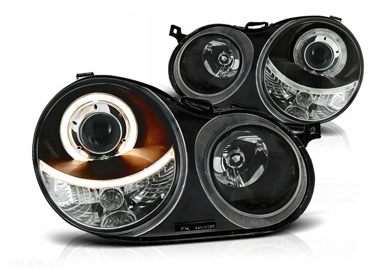 LAMPY Reflektory Do Twojego VW POLO 9N 2001-2005 RINGI BLACK DEPO Soczewki
