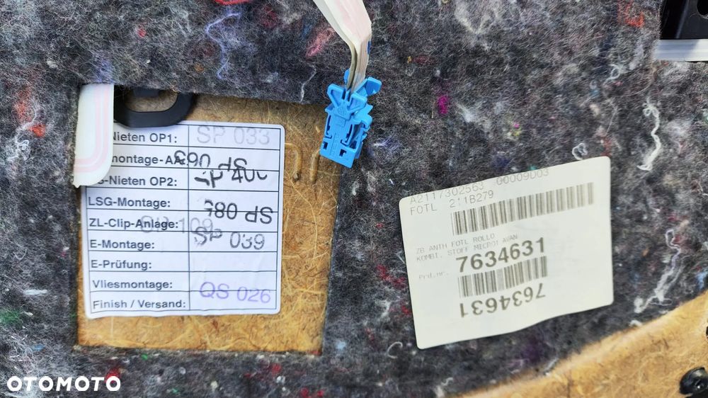 BOCZKI BOCZEK TAPICERKA DRZWI LEWY PRAWY TYŁ ROLETA ŻALUZJA KOMPLET A2118100520 A2118100620 A2117302663 A2118100830 A2117302563 A2118100730 MERCEDES E-KLASA W211 - 18