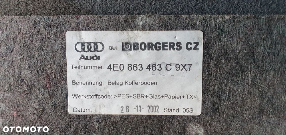 Podłoga wykładzina bagażnika Audi A8 D3 4E0863463C - 6