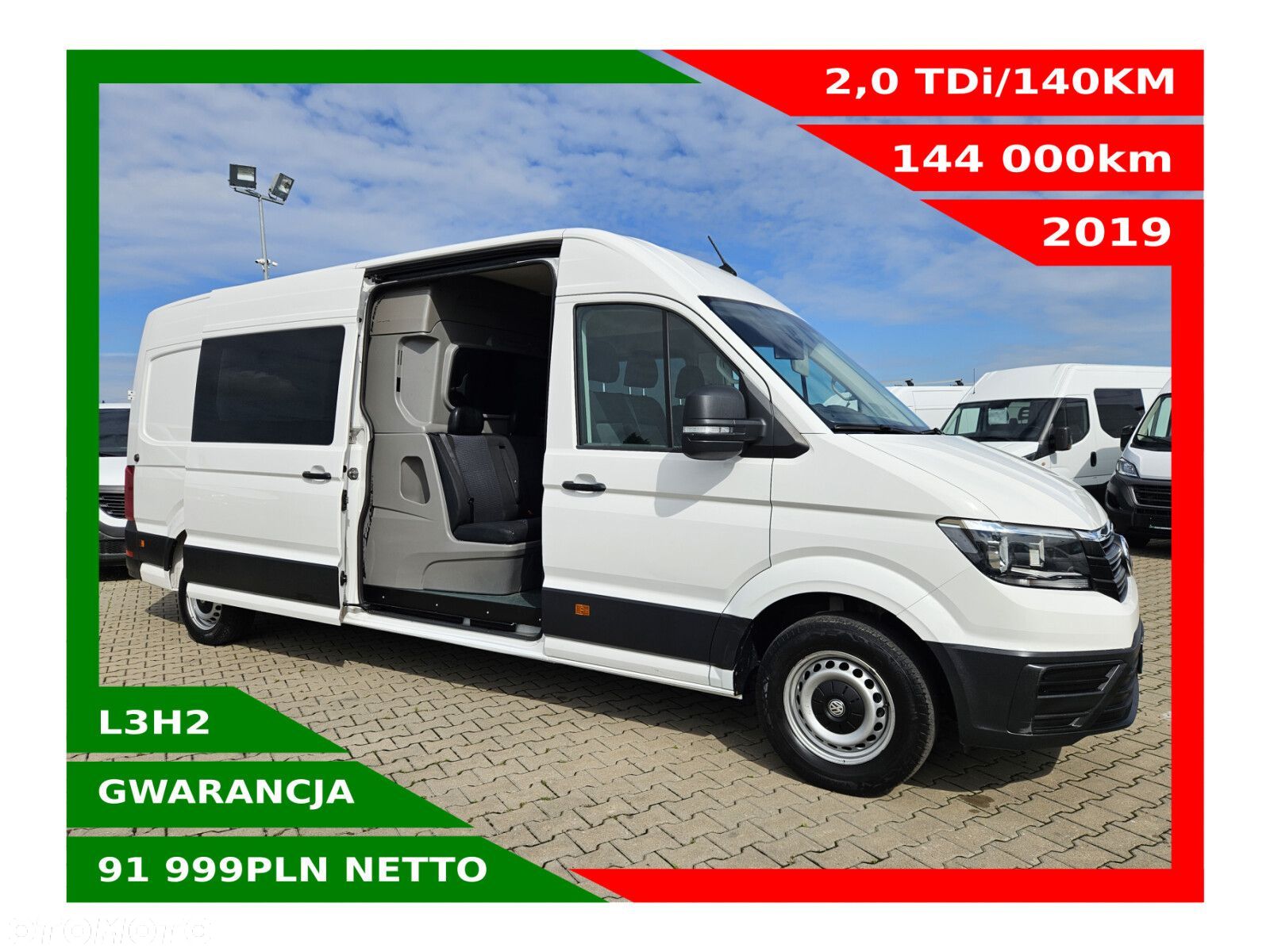 Volkswagen Crafter L3H2 *91999zł NETTO* Brygadówka 6 osób 2.0TDi/140KM - 1