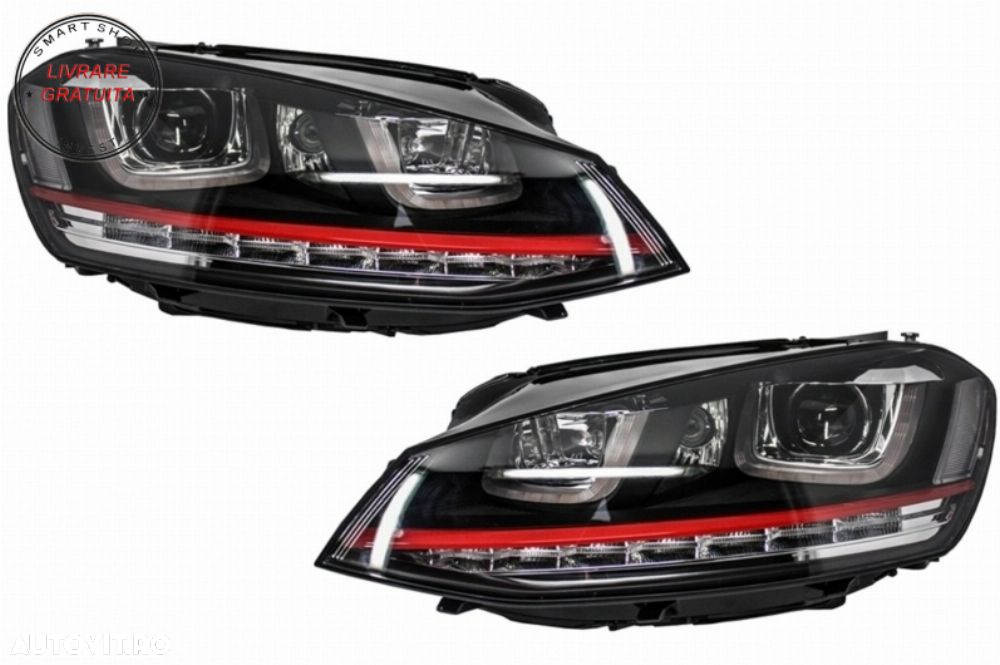 Ansamblu Faruri 3D Semnal Dinamic LED cu Grila VW Golf 7 VII (2012-2017) R20 GTI D- livrare gratuita - 6