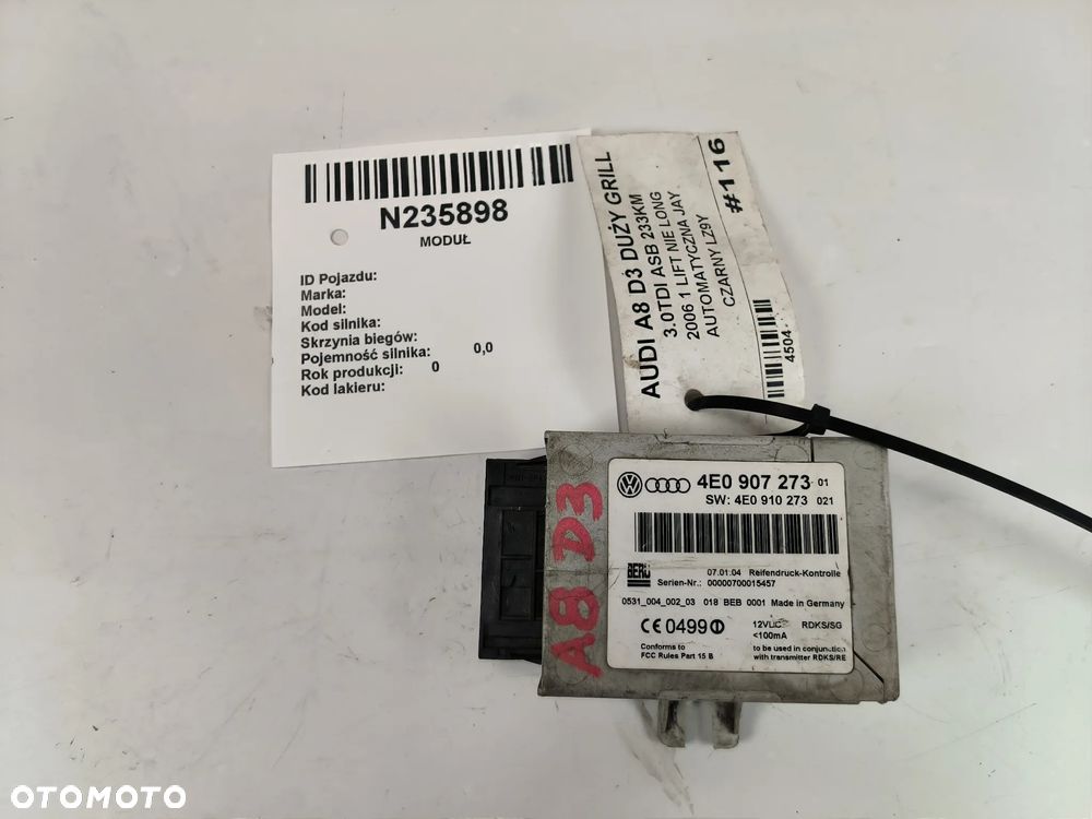 Moduł Sterownik 4E0907273 AUDI A8 D3 - 1