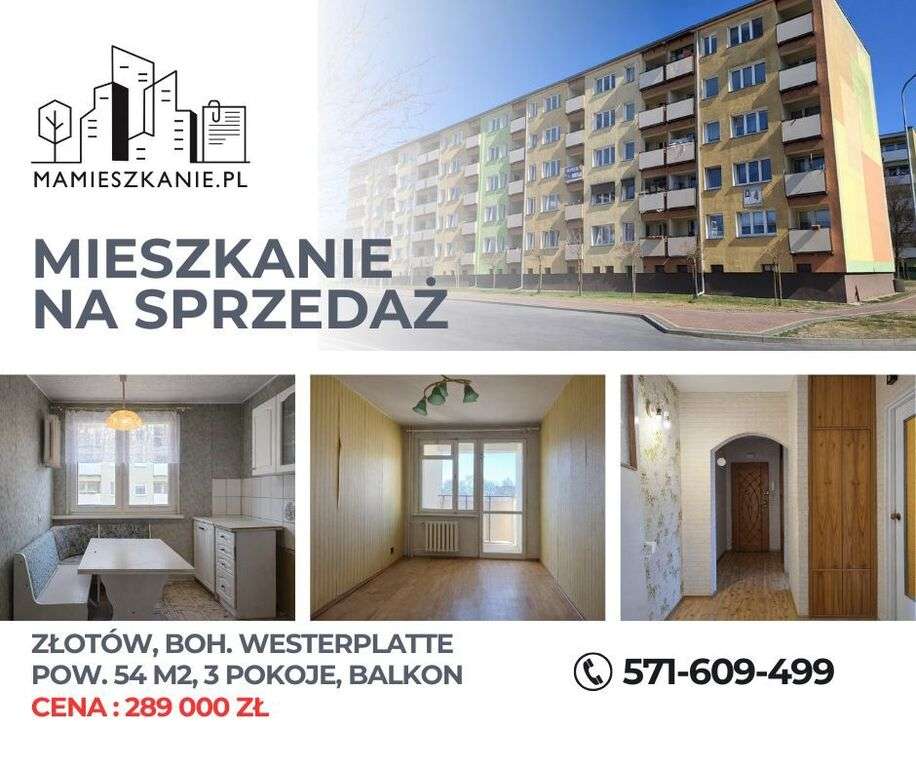 Mieszkanie 54 m² | 3 pokoje | centrum Złotowa