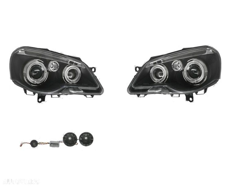 Set faruri tuning VW POLO (9N3), 04.2005-08.2009, stanga+dreapta, H1+H1; manual; negru, transparent; - 1