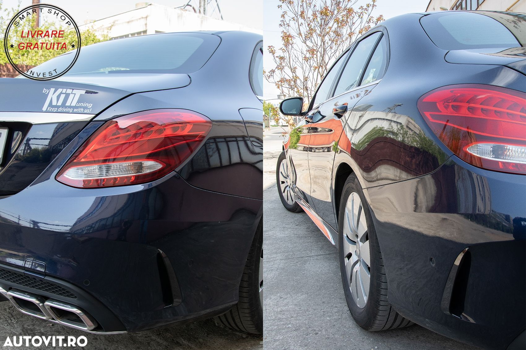 Ornamente bara Spate flapsuri Mercedes C Class W205 (2014-2020) Negru Lucios- livrare gratuita - 8