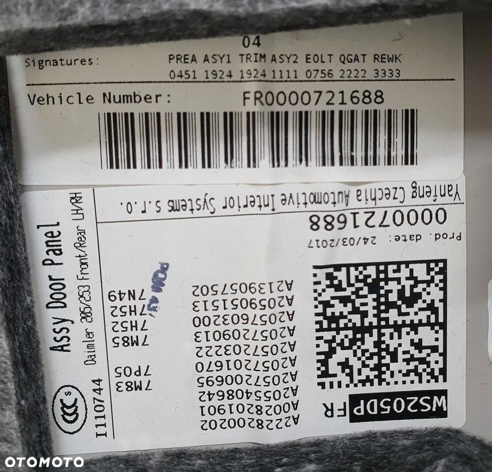 TAPICERKA BOCZEK DRZWI PRAWY PRZÓD MERCEDES W205 A2228200202 EUROPA - 8