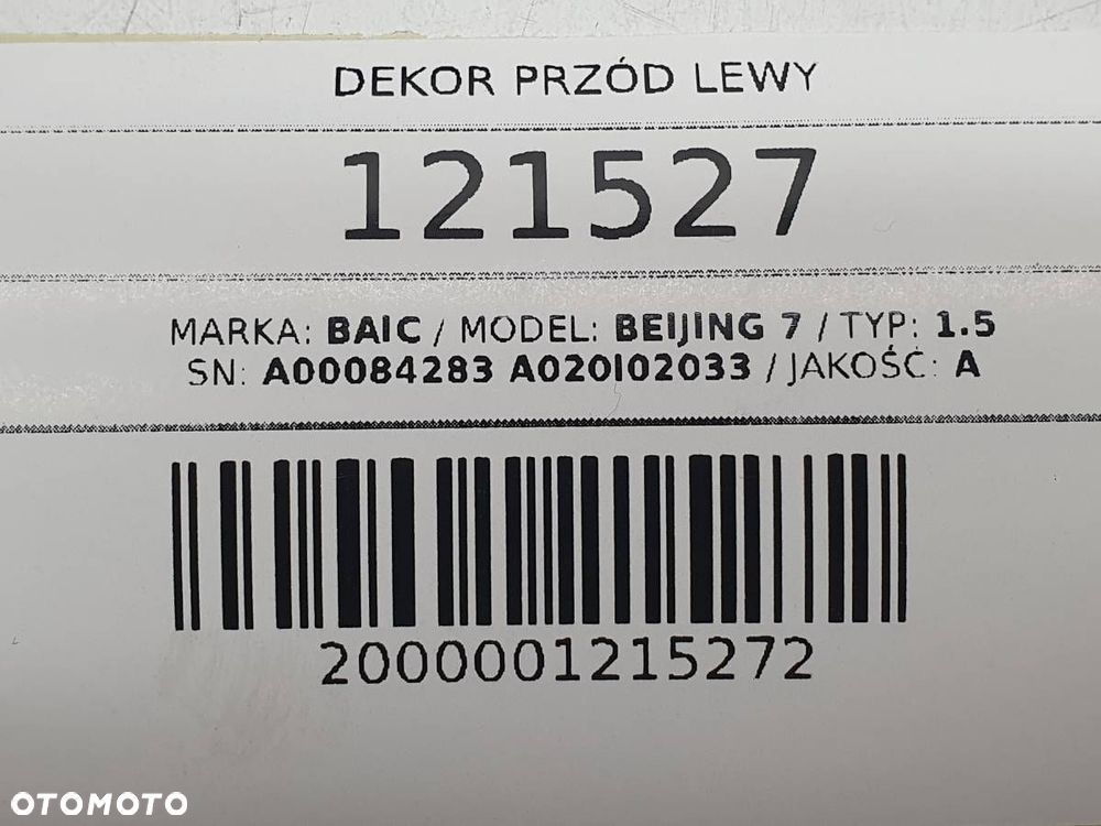 DEKOR PRZÓD LEWY BOCZEK SZYB PANEL RAMKA BAIC BEIJING 7 X75 - 8