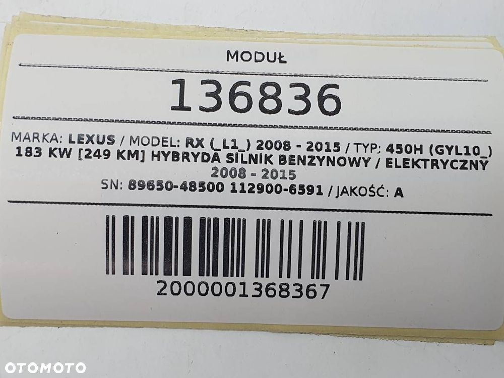 MODUŁ STEROWNIK LEXUS RX 450H III 89650-48500 112900-6591 - 4