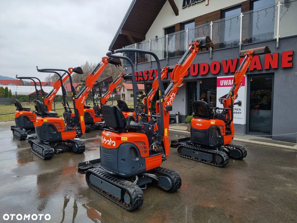 Kubota U10 Minikoparka Japońska 1.1tony. HURT! z Norwegii każda sztuka IGŁA! Zero śladów zużycia ładny stan gąsienic. Rok od 2015 do 2019. Jedna cena! Silnik 3 cylindry. Minikoparki sprowadzone z Norwegii. Rozsuwane Podwozia. Szybka Wolna jazda. Wyjscia dodatkowe na młot lub wiertnice. Serwisowane w DEKRA. Okazja do wyczerpania zapasów!  Zero luzów czy wycieków. Maszyny Pochodzą z dużej szkółki roślinnej. Potężna moc. Wersja Norweska - 8