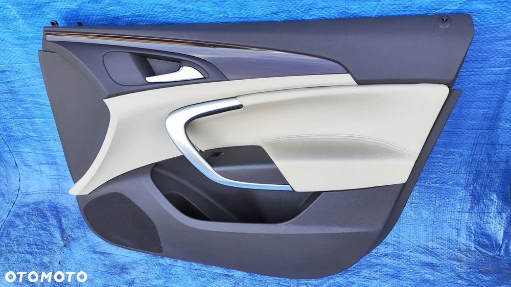 BOCZKI TAPICERKA BOCZEK DRZWI LEWY PRAWY PRZÓD TYŁ SKÓRA BEŻOWY KREMOWY BRĄZOWY LISTWY OZDOBNE DEKORY KOMPLET OPEL INSIGNIA A EUROPA - 7