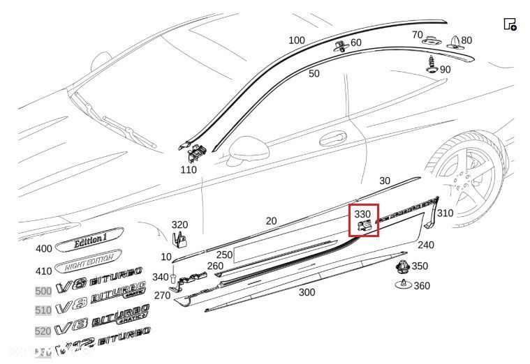 MERCEDES S-KLASA Coupe C217 Spinka progu OE - 2