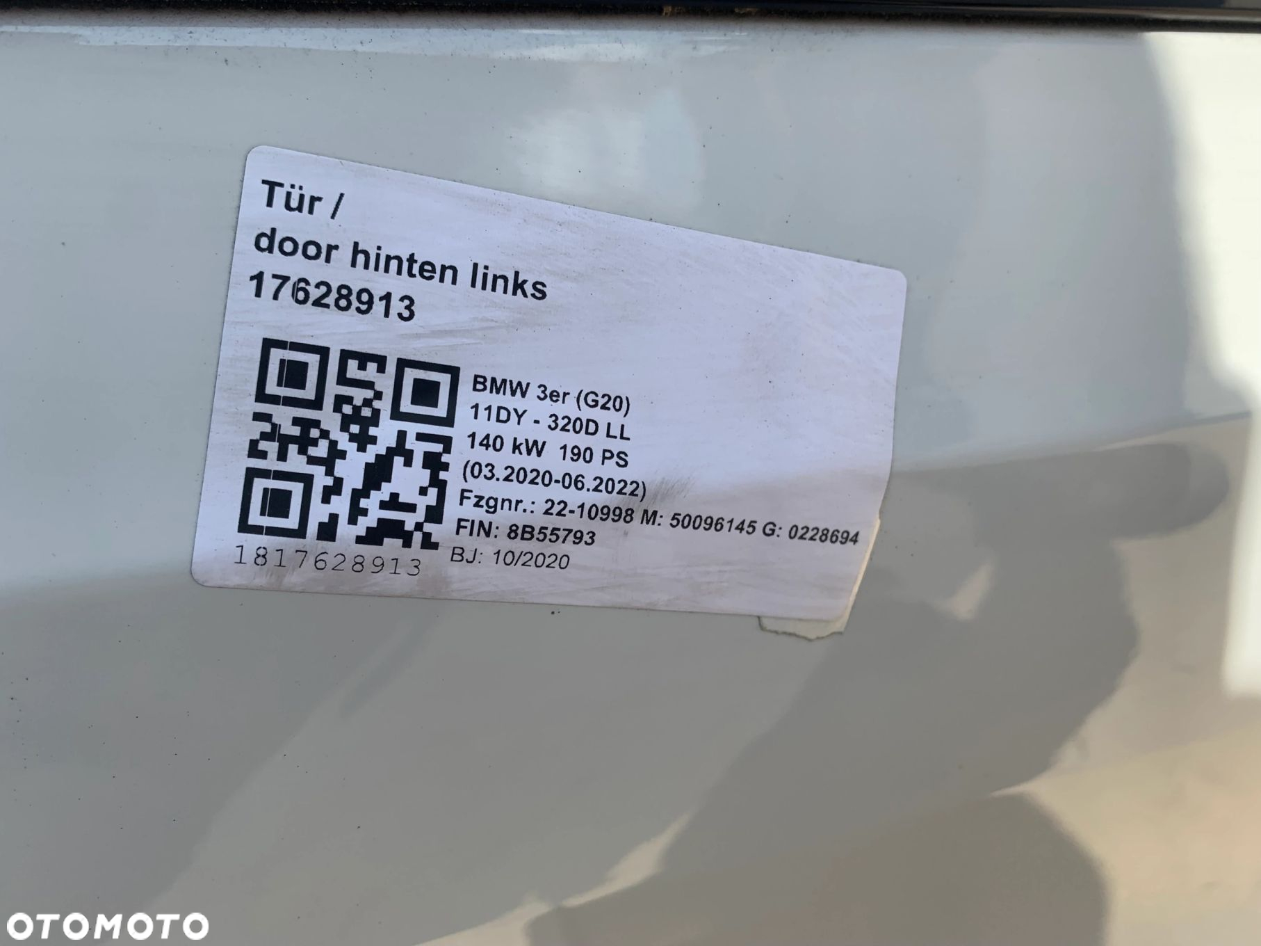 DRZWI LEWA STRONA PRZÓD TYŁ BMW 3 G20 G21 A300 ALPIN WEISS - 11