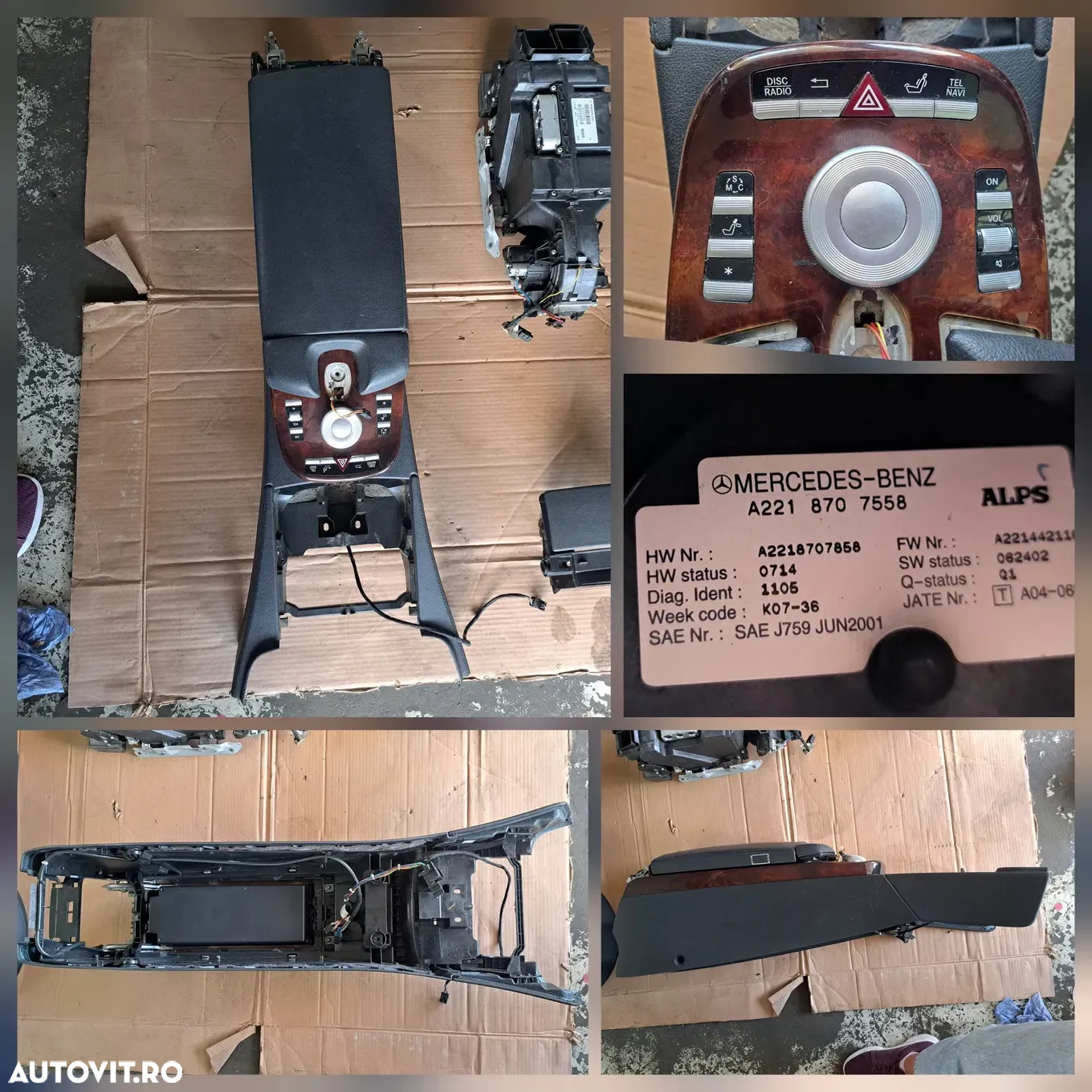 Consola centrala cotiera grila ventilatie cu unitate control clima  aeroterma cotiera centrala oglinda retrovizoare torpedou ornament ornamente trim trimuri plansa bord mercedes s-class w221 - 2