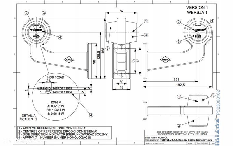 LAMPA KIERUNKOWSKAZU OLD SCHOOL WYSIĘGNIK DŁUGILED POMARAŃCZOWY 12/24V - 2