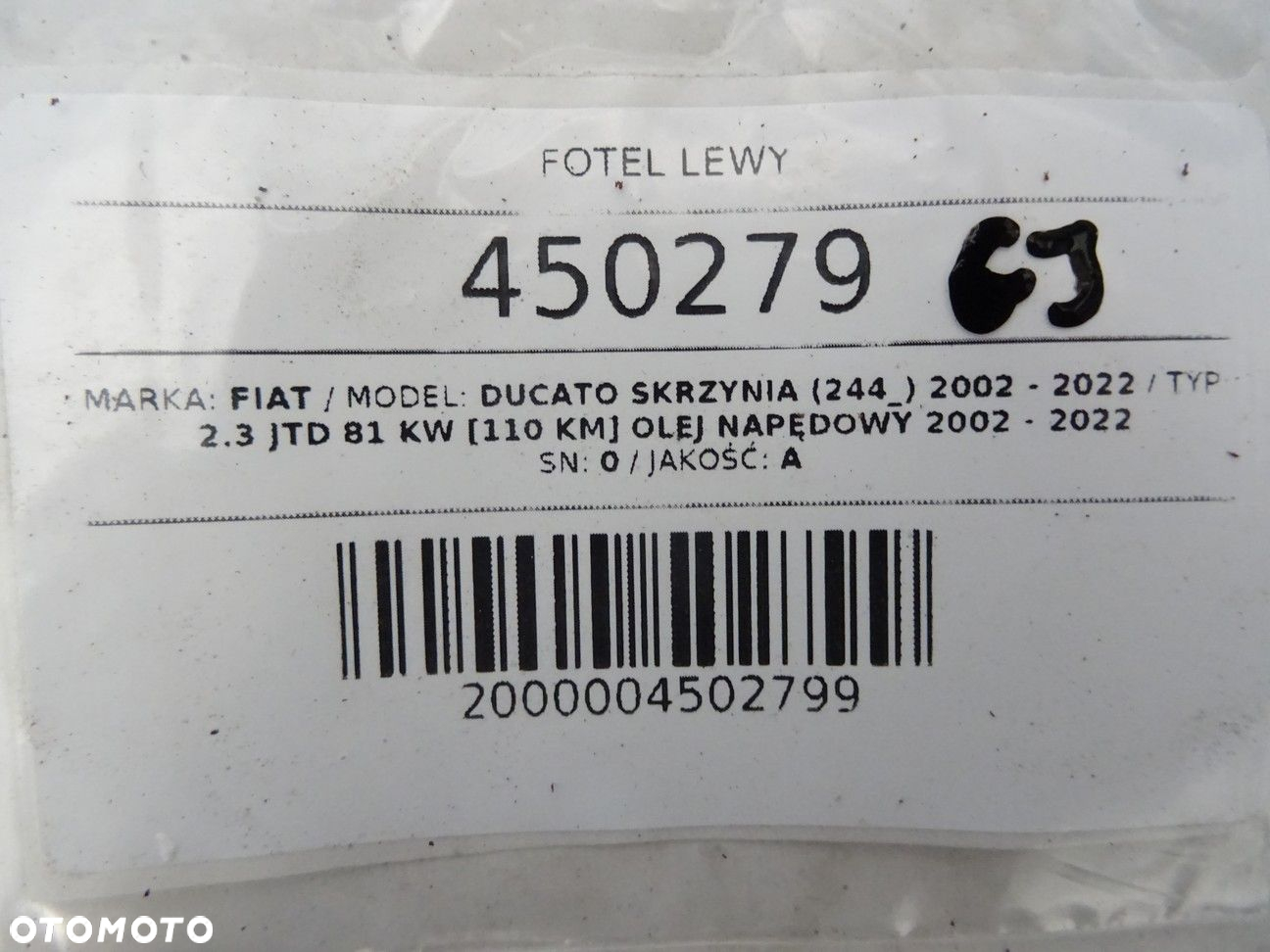 FOTEL LEWY - 199.00 PLN - FIAT DUCATO Skrzynia (244_) 2002 - 2022 2.3 JTD 81 kW [110 KM] olej - 7