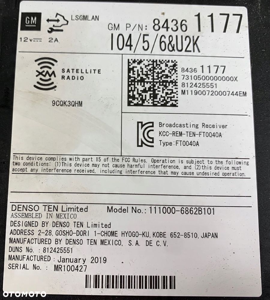 P1 CHEVROLET TRAVERSE II 2017 - MODUŁ RADIO TUNER 84361177 - 9