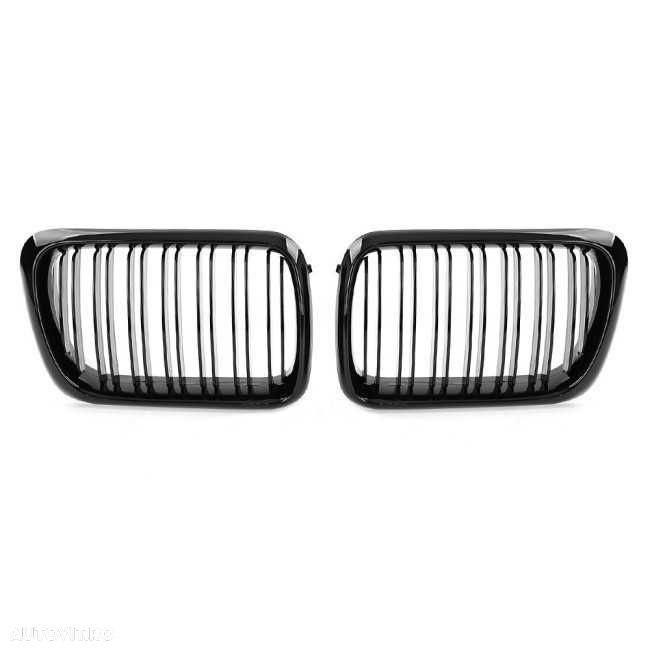 Grile Duble Nari Bara Fata BMW Seria 3 E36 Facelift (96-99), Negru Lucios - 1