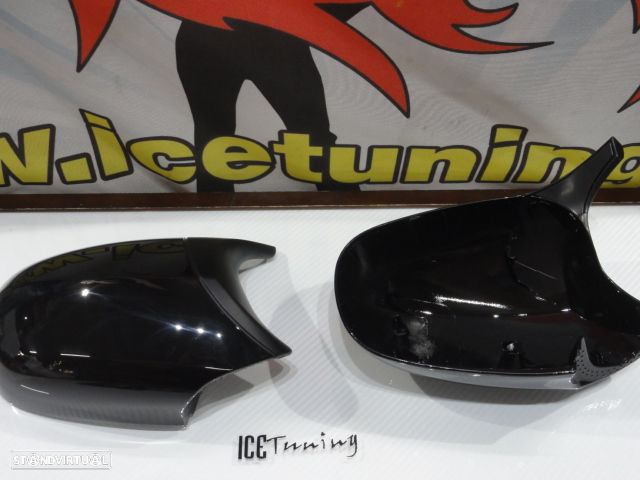 Capas / carcaça de espelhos preto brilhante BMW Serie 1 E81, E82, E87, E88 M1 look LCI 07-11 - 12