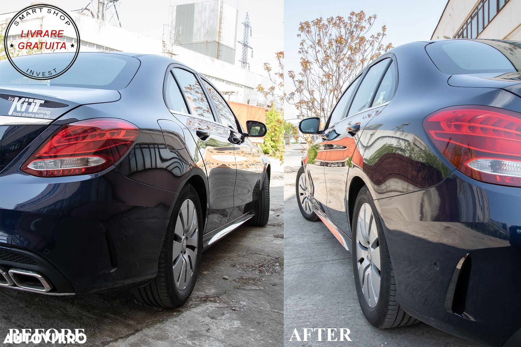 Ornamente bara Spate flapsuri Mercedes C Class W205 (2014-2020) Negru Lucios- livrare gratuita - 10