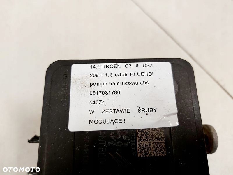 citroen c3 ii ds3 208 i 1.6 e-hdi bluehdi pompa hamulcowa abs 9817031780 - 3