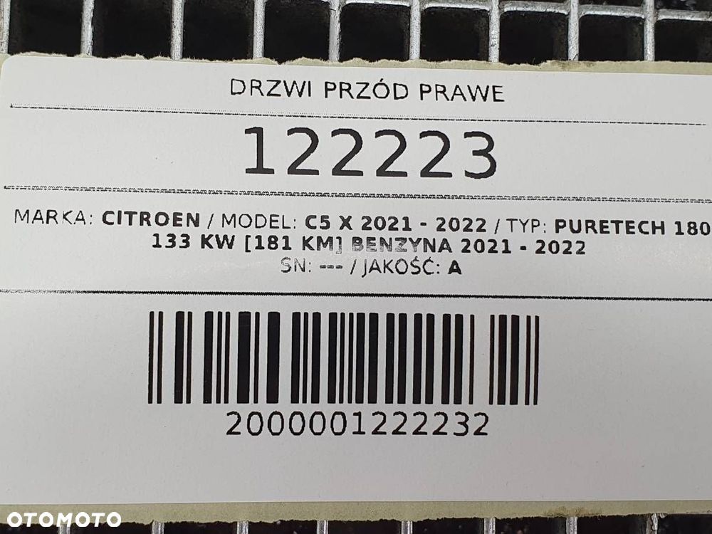 DRZWI PRZÓD PRAWE KOMPLETNE CITROEN C5 X C5X EN9 BIAŁE - 16