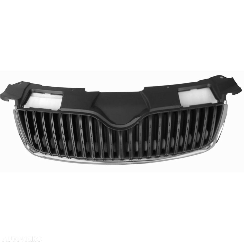 Grila radiator, masca fata Skoda Fabia 2 (5J) 03.2007-04.2010, Roomster/Praktik 2006-2010, parte montare centrala, crom/neagra, fara ornamentul superior, 5J0853668B9B9 - 1
