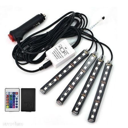 Kit 4 benzi LED lumina ambientala auto RGB cu telecomanda - 1