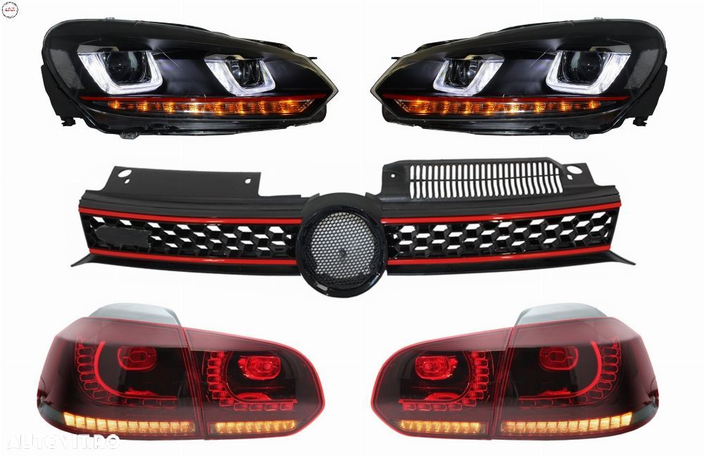 Grila Centrala VW Golf 6 VI (2008-2012) Golf 7 U Design cu Red Strip GTI LED dinam- livrare gratuita - 1