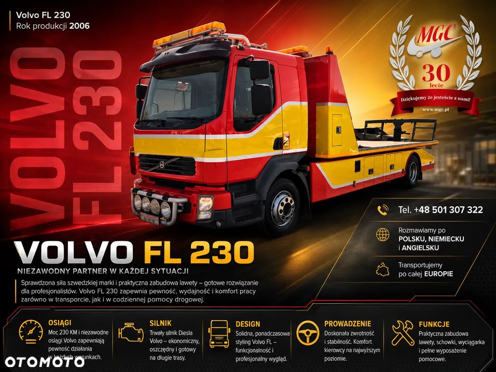 Volvo FL 230 4*2 / POMOC DROGOWA / RUCHOMA PLATFORMA / SERWISOWANY / NOWY SILNIK / BEZWYPADKOWY / 2 WCIĄGARKI / DUŻA KABINA - 2