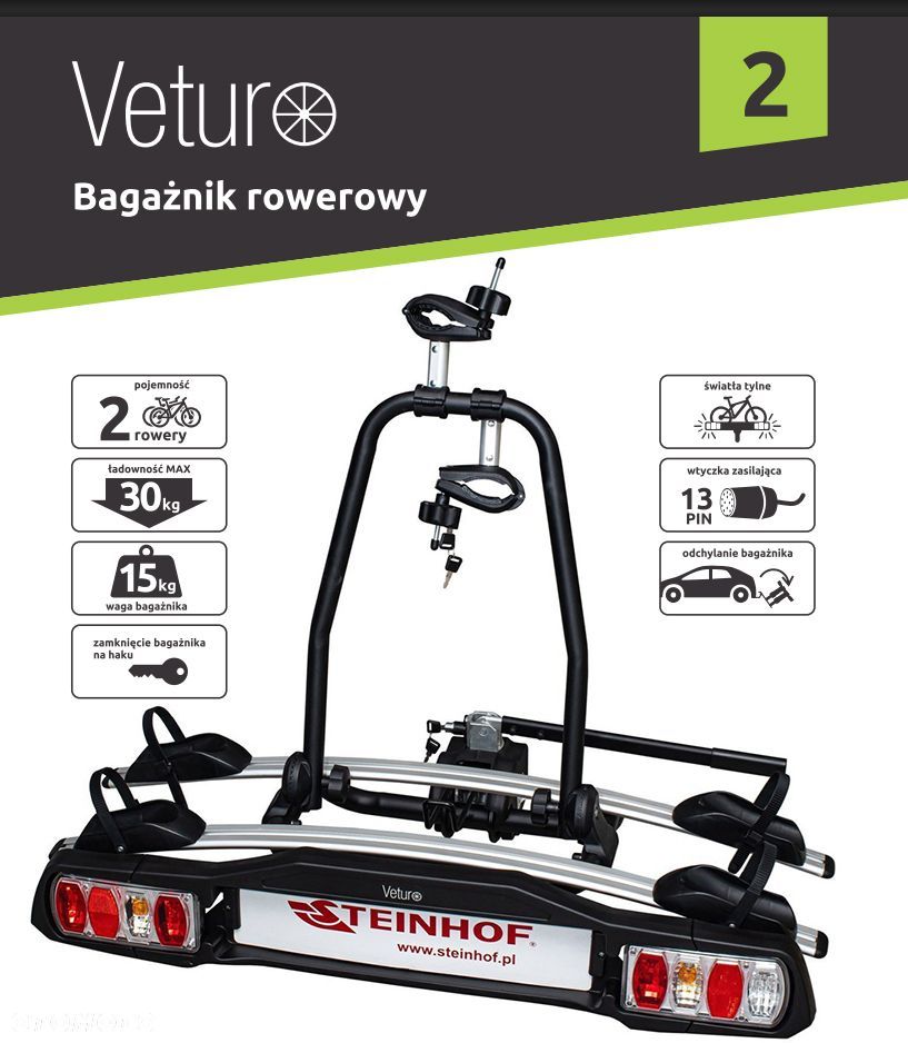 BAGAŻNIK ROWEROWY VETURO 2 na hak holowniczy rowery II Steinhof 30kg - 1
