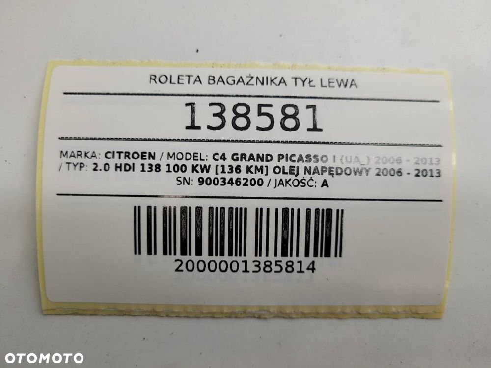 ROLETA BAGAŻNIKA TYŁ LEWA OSŁONA CITROEN C4 GRAND PICASSO I 900346200 - 7