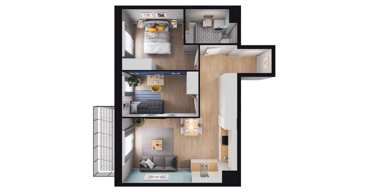 3-pokojowe mieszkanie 52m2 + balkon - Pełny obrazek: 2/12