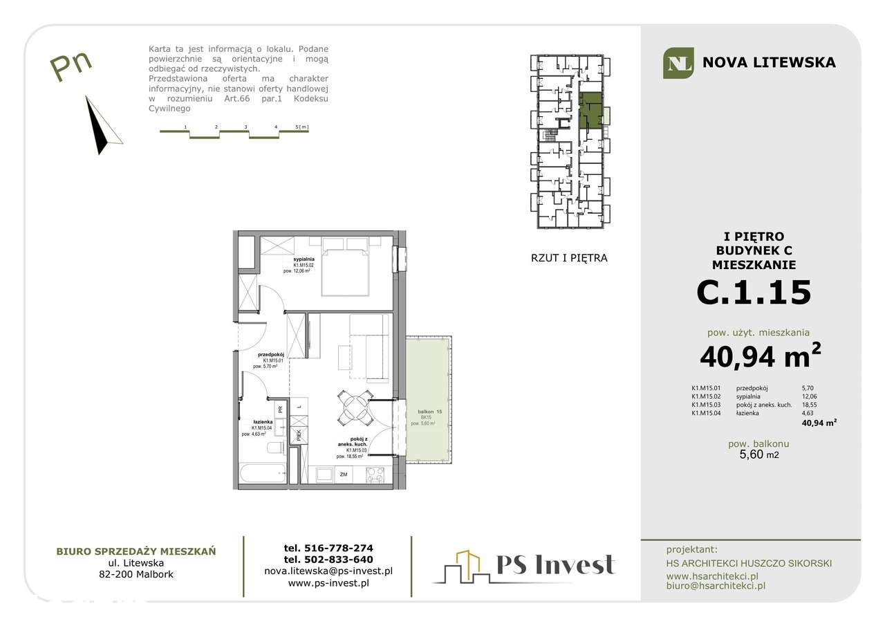 Idealne proporcje! 2 pokoje 41 m² + balkon | 1. piętro, Winda