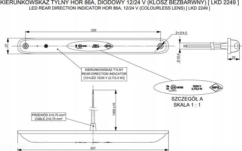 LAMPA KIERUNKOWSKAZU LED DYNAMICZNY POMARAŃCZOWY 12/24V POLSKI PRODUKT - 4