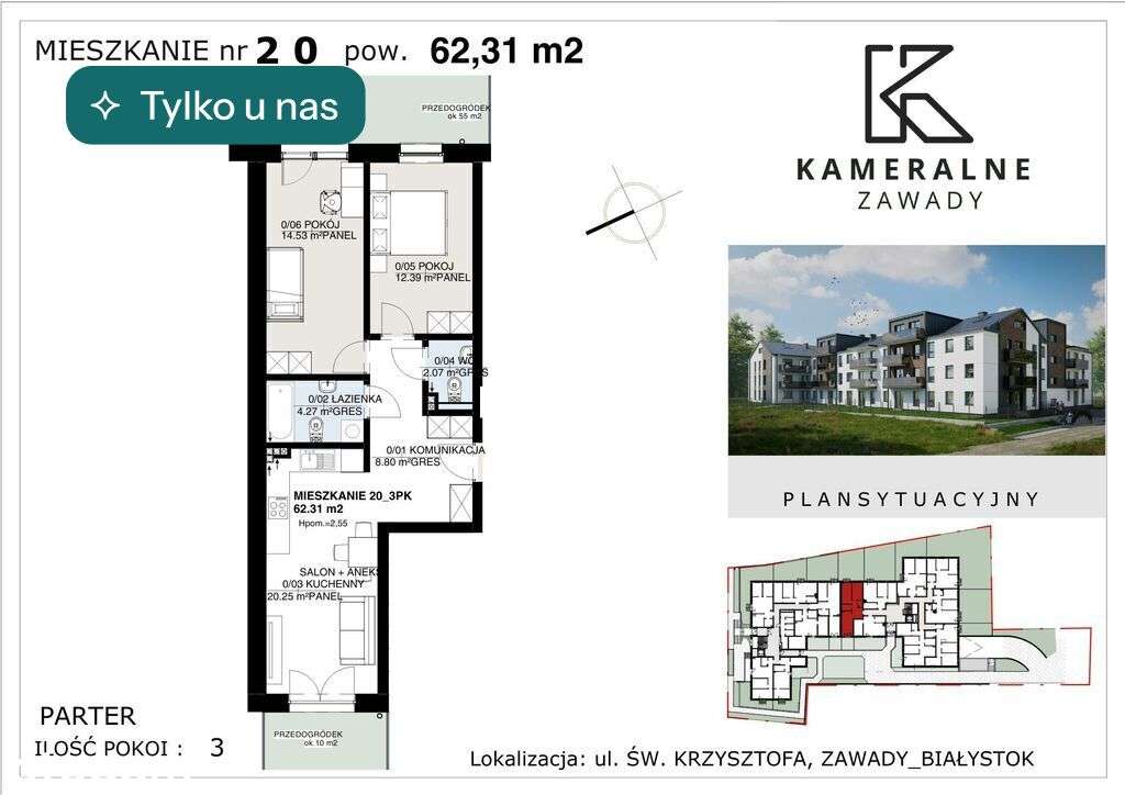 Kameralne Zawady - 62,31m2 z ogródkiem 55m2+10m2
