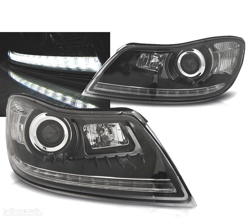 CONJUNTO DE FARÓIS PARA SKODA OCTAVIA II 09-12 TRU DRL LED PRETOS - 1