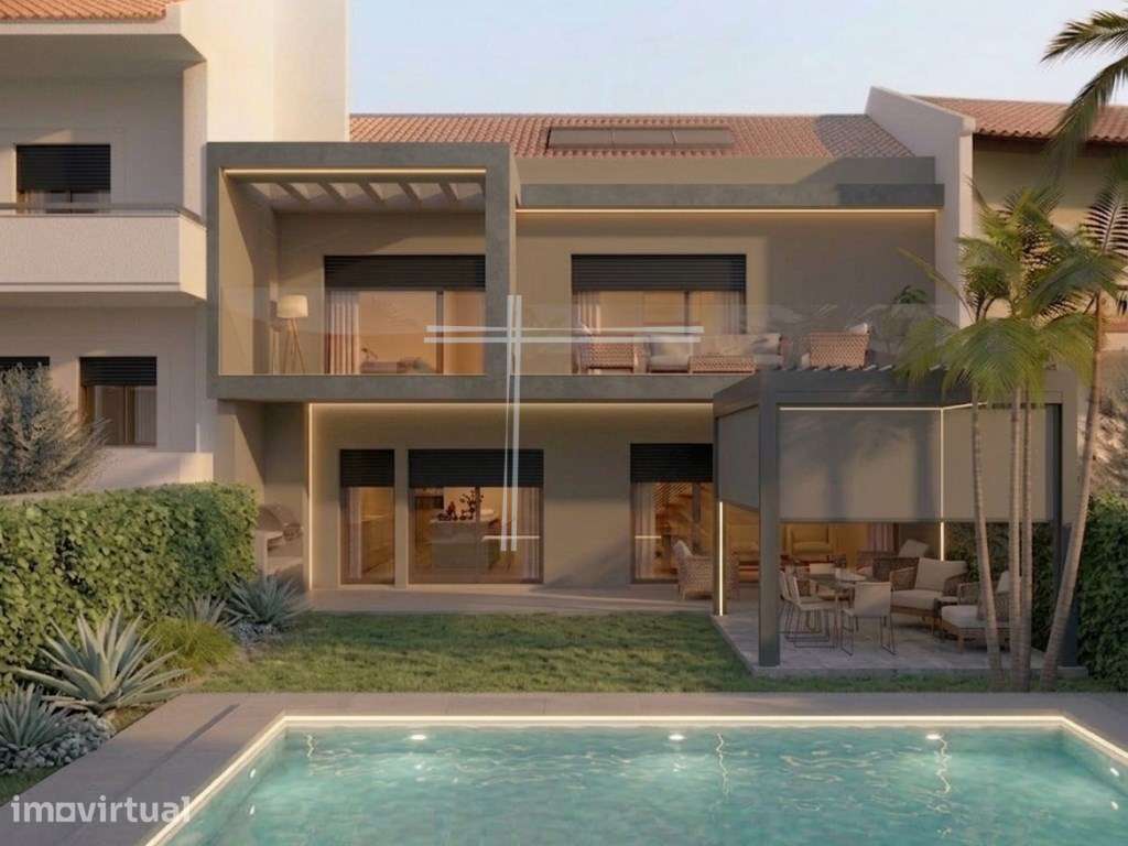 Moradia em banda T4, arquitetura contemporânea com piscina - Feijó - Grande imagem: 5/6