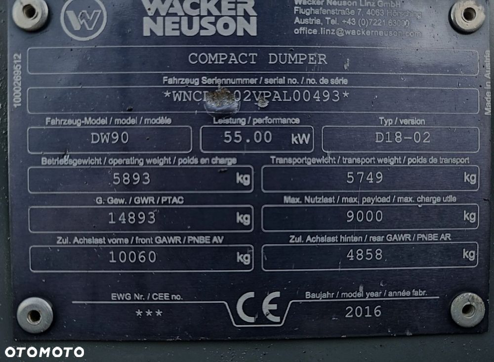 Wacker Neuson DW90 Wozidło 9 ton OBROTOWA koleba 1500mtg 2017rok jak nowe z salonu PERKINS turbo silnik z Norwegii sterowanie dżojstik REWERS HYDROSTATIC Ogrzewana Kabina Opony zero zużycia - 11