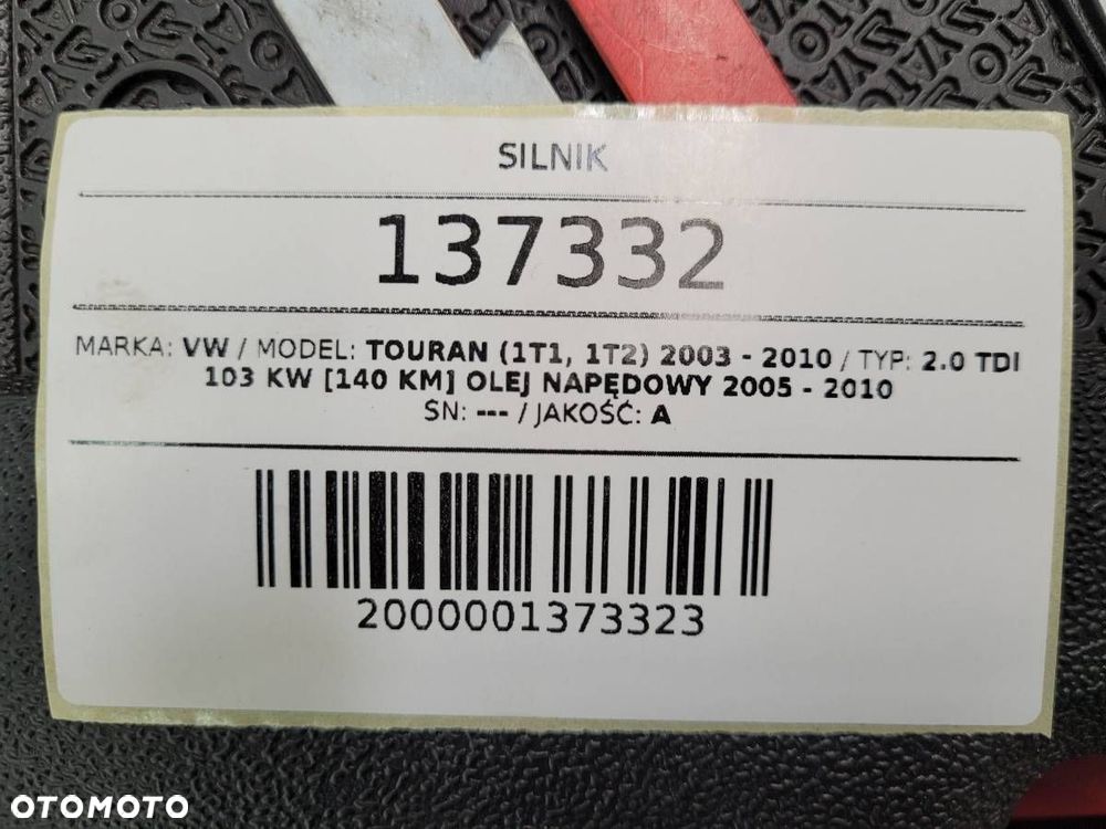 SILNIK KOMPLETNY BMM 2.0 TDI 140 VW TOURAN I BRAK ALTERNATORA - 8