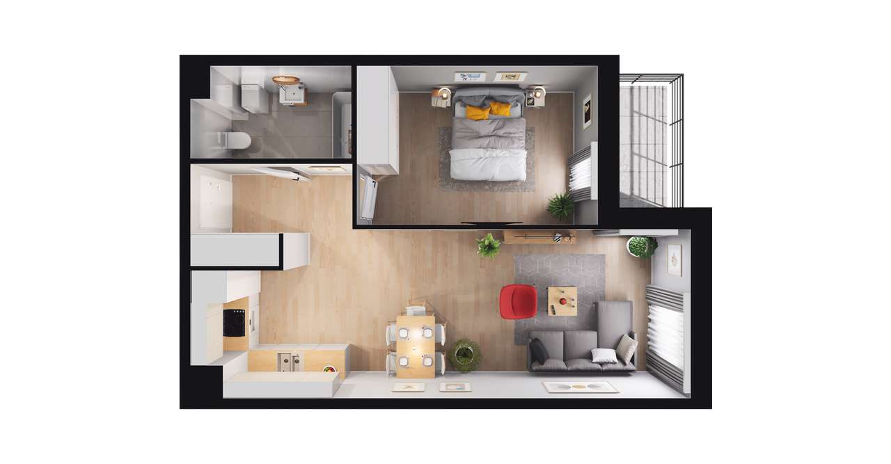 2-pokojowe mieszkanie 47m2 + balkon - Pełny obrazek: 2/23