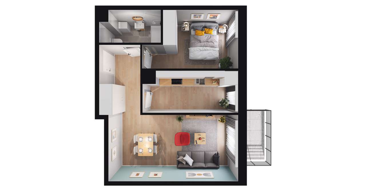 2-pokojowe mieszkanie 44m2 + balkon - Pełny obrazek: 2/10