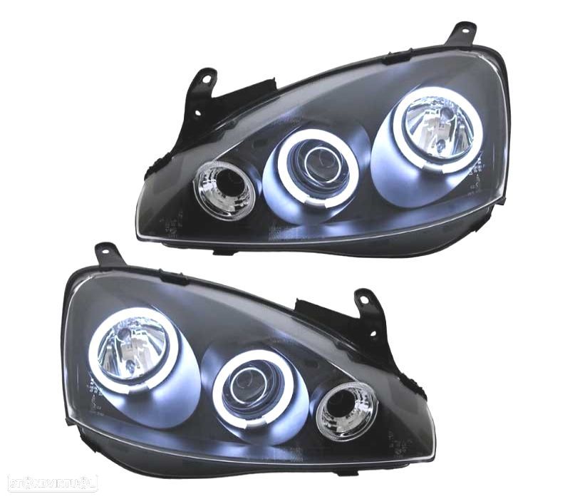 FARÓIS ANGEL EYES CCFL OPEL CORSA C 00-06 FUNDO PRETO - 1