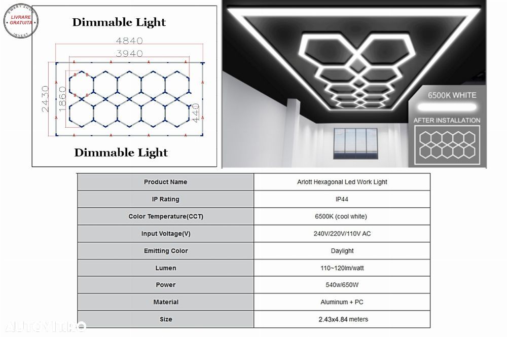Sistem de Iluminare Plafon Hexagon / HoneyComb 3,94 x 1,86 m Lumina Ajustabila- livrare gratuita - 1