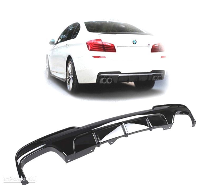 DIFUSOR TRASEIRO BMW F10 F11 10- DUPLA SAIDA LOOK M PERFORMANCE PRETO BRILHANTE - 3